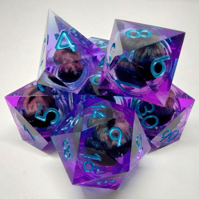 Liquid Core Blue and Purple Dragon Eye 7 Piece Dice Set image 0